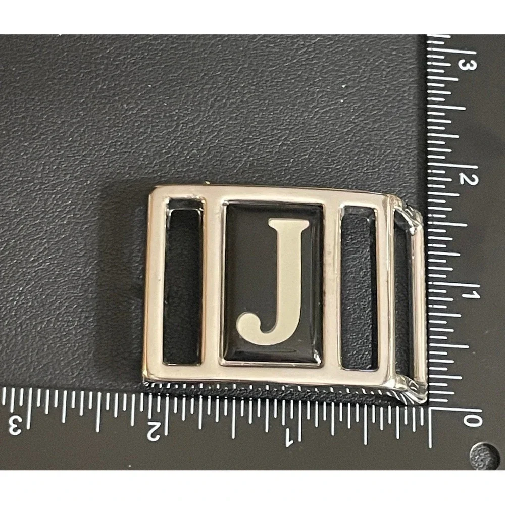 Vintage‎ AVON Belt Buckle Initial J Silver Tone Black